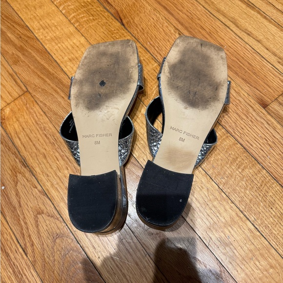 Alligator Crocodile Animal Print Slip Embossed shiny wide Strap Chunky block hel - Picture 7 of 9